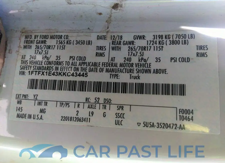 1FTFX1E43KKC43445# 9