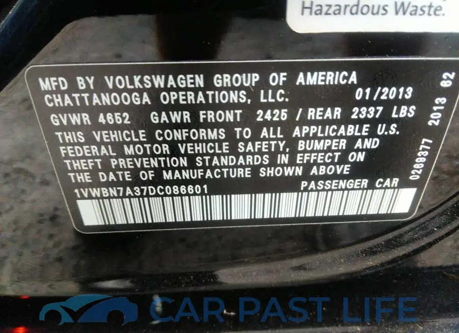 1VWBN7A37DC086601# 9