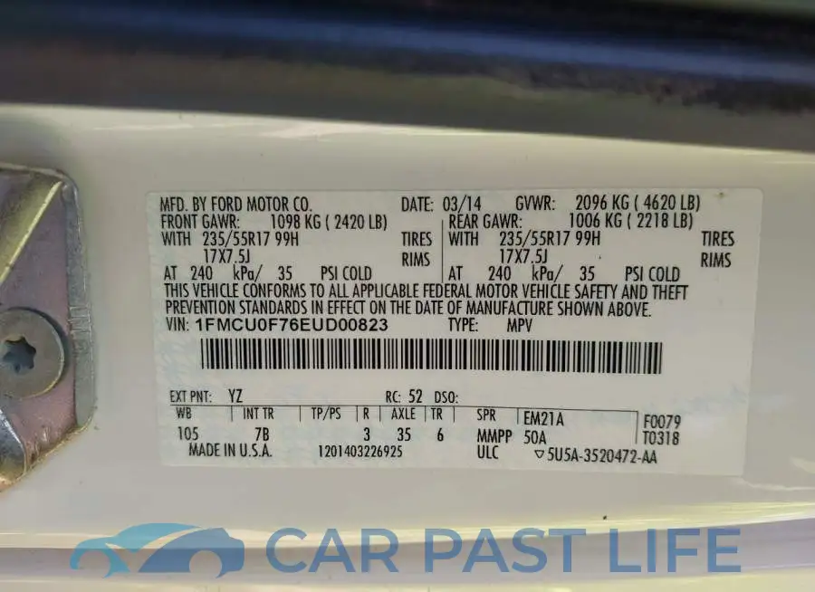 1FMCU0F76EUD00823# 9