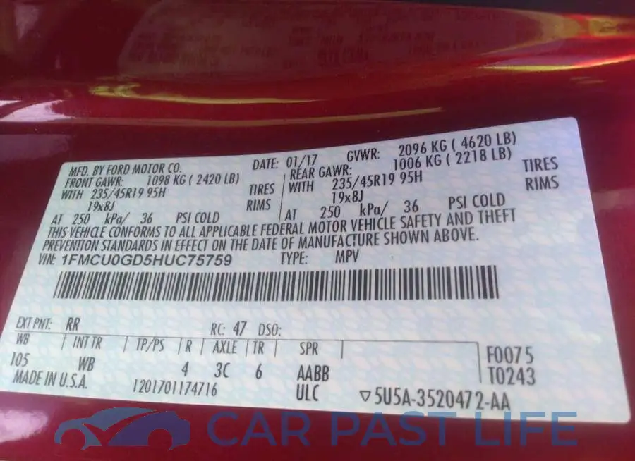 1FMCU0GD5HUC75759# 9