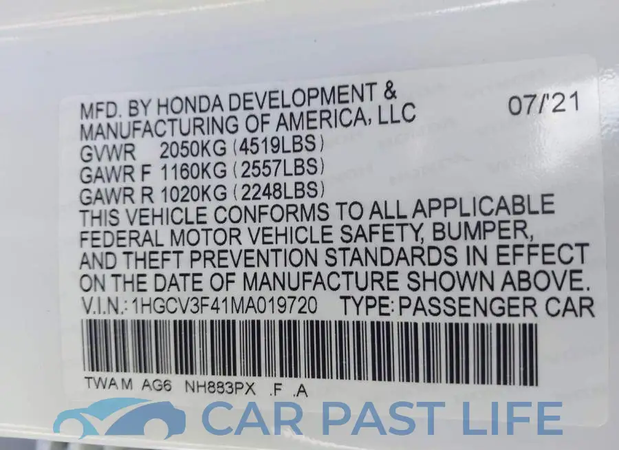 1HGCV3F41MA019720# 9