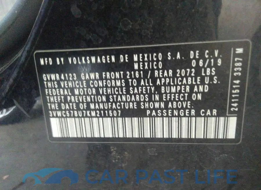3VWC57BU7KM211507# 9