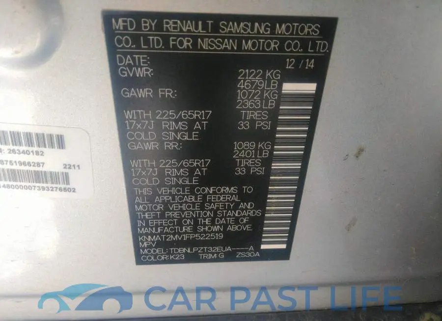 KNMAT2MV1FP522519# 9