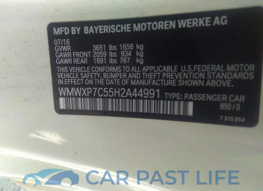 WMWXP7C55H2A44991# 9