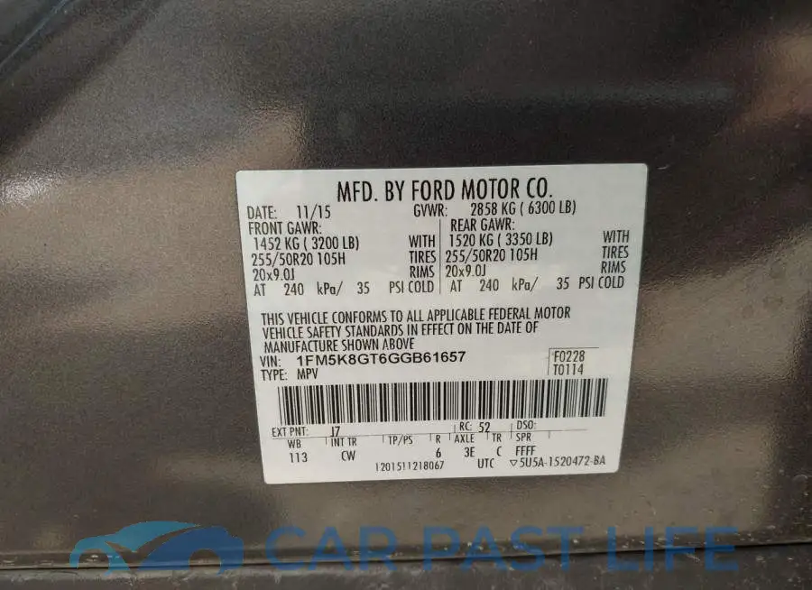 1FM5K8GT6GGB61657# 9