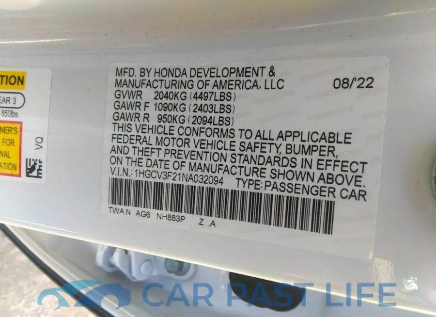 1HGCV3F21NA032094# 9
