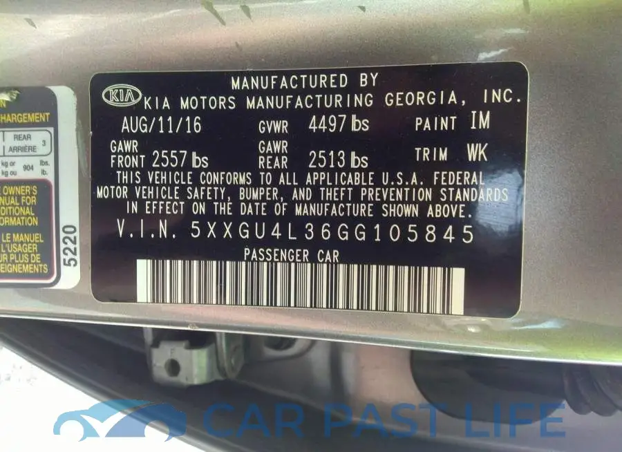 5XXGU4L36GG105845# 9