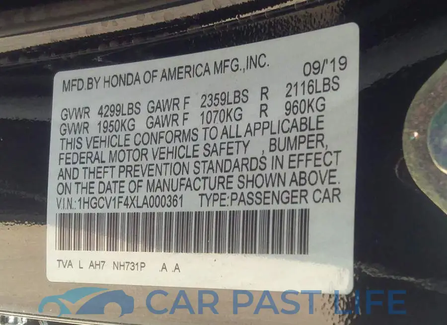 1HGCV1F4XLA000361# 9