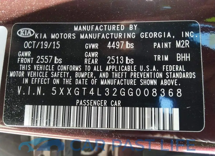 5XXGT4L32GG008368# 9