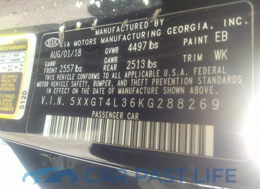 5XXGT4L36KG288269# 9
