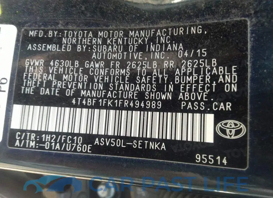 4T4BF1FK1FR494989# 9