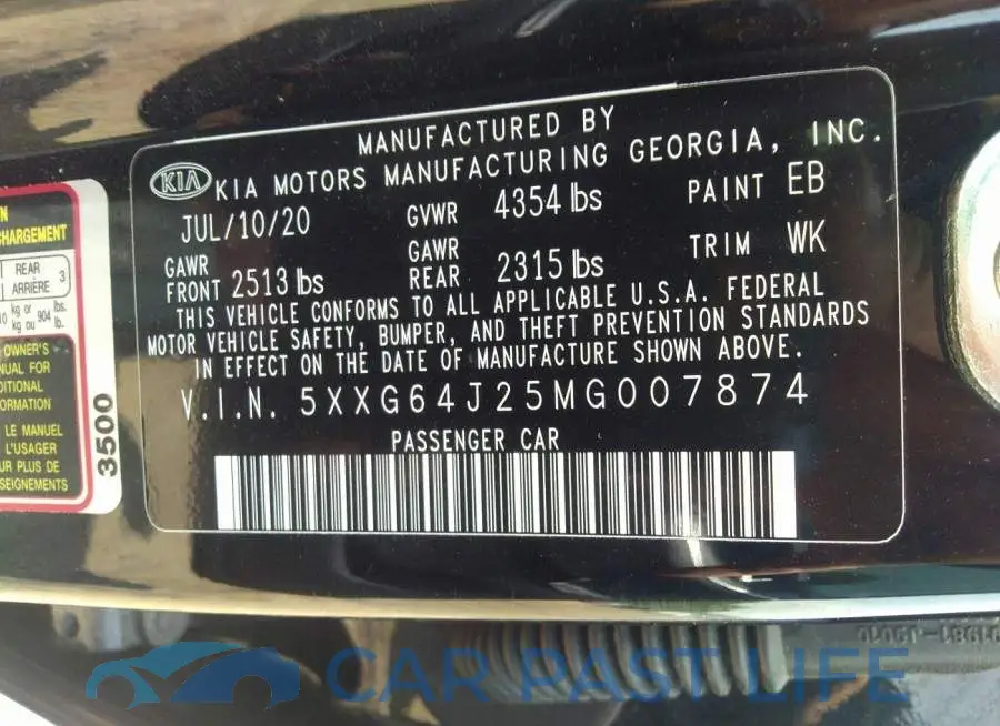 5XXG64J25MG007874# 9
