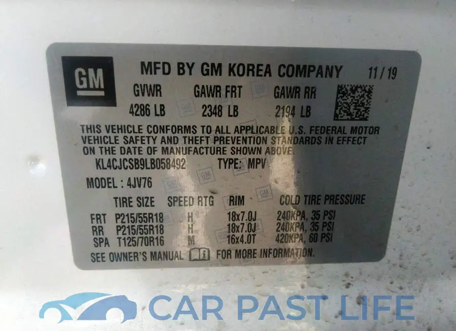 KL4CJCSB9LB058492# 9