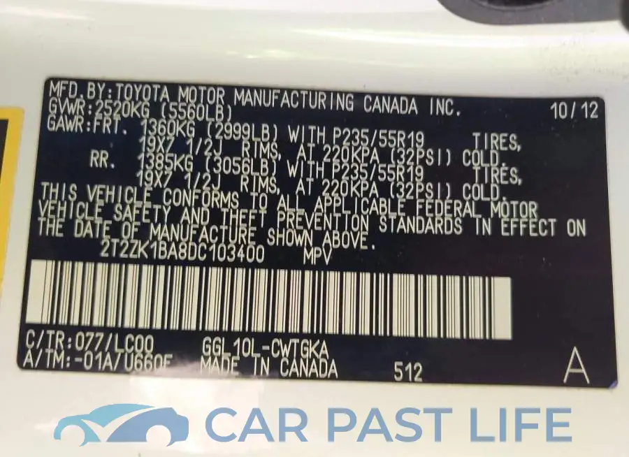 2T2ZK1BA8DC103400# 9