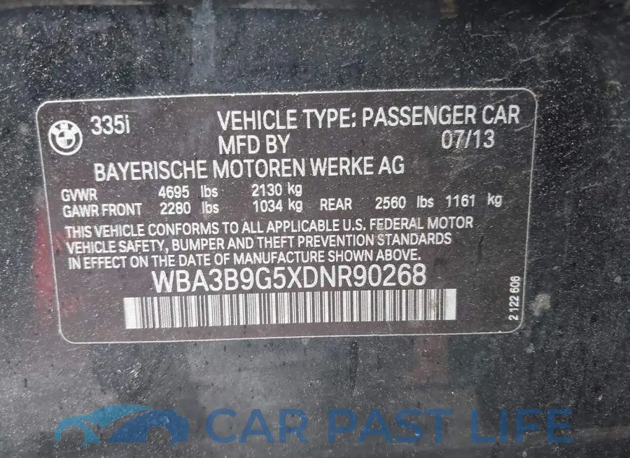 WBA3B9G5XDNR90268# 9