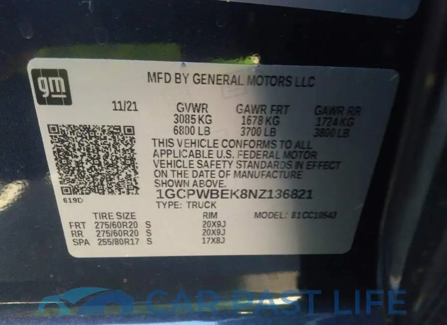 1GCPWBEK8NZ136821# 9