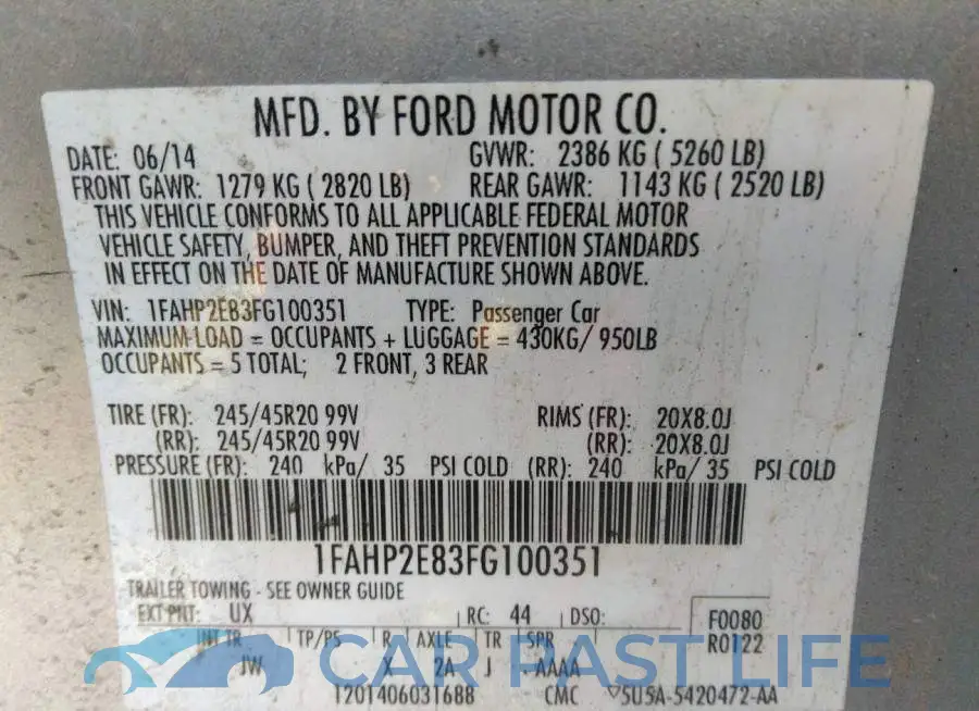 1FAHP2E83FG100351# 9
