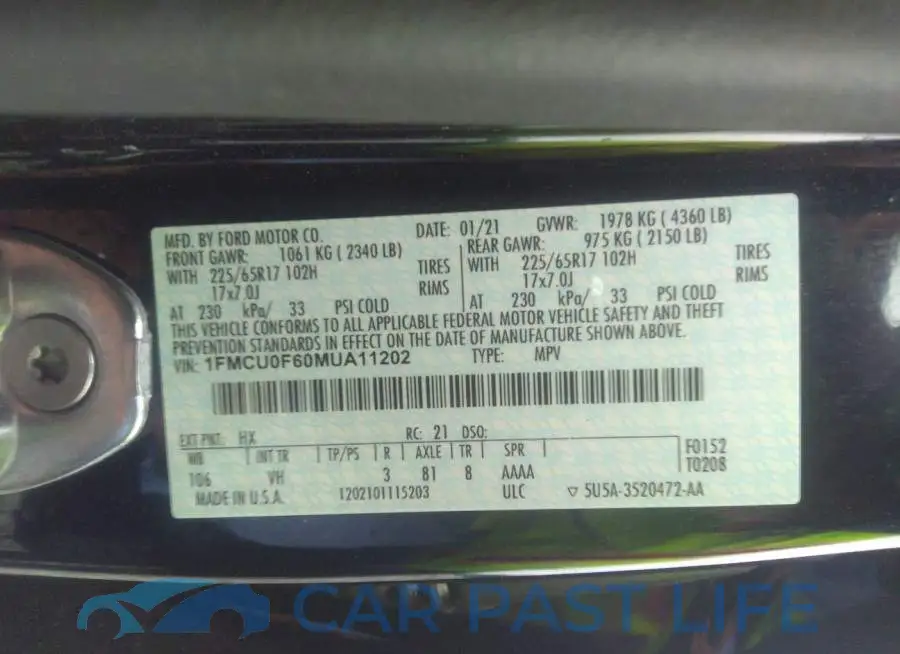 1FMCU0F60MUA11202# 9