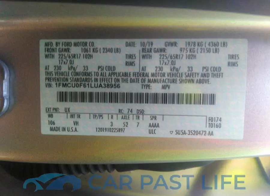 1FMCU0F61LUA38956# 9