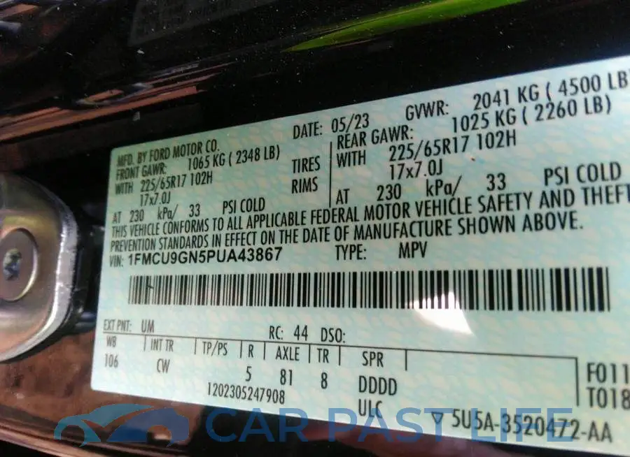 1FMCU9GN5PUA43867# 9