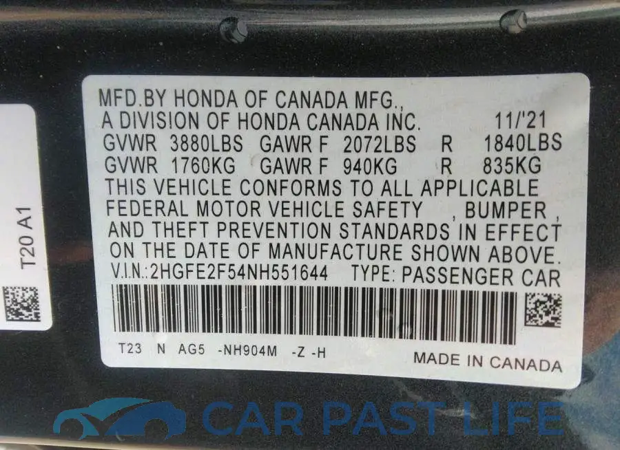 2HGFE2F54NH551644# 9