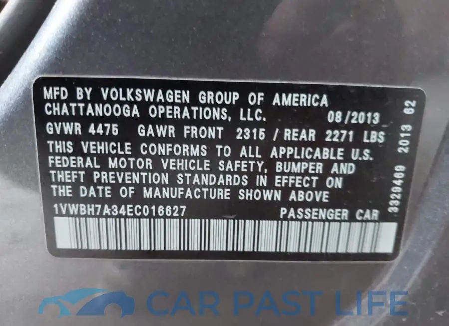 1VWBH7A34EC016627# 9