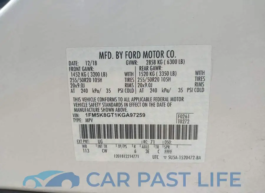 1FM5K8GT1KGA97259# 9
