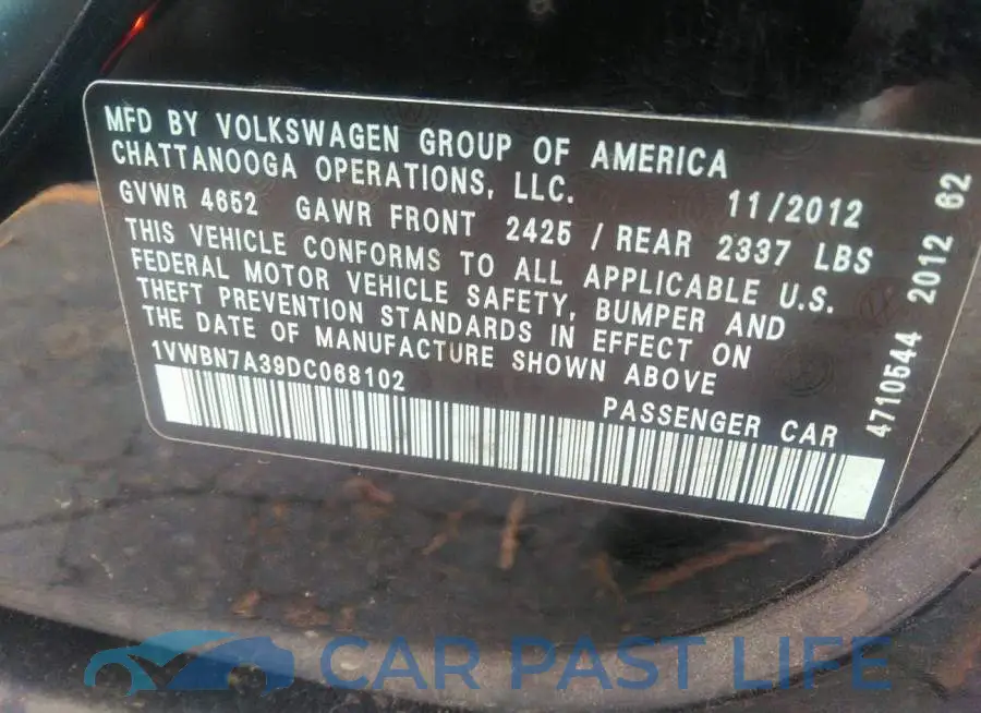 1VWBN7A39DC068102# 9