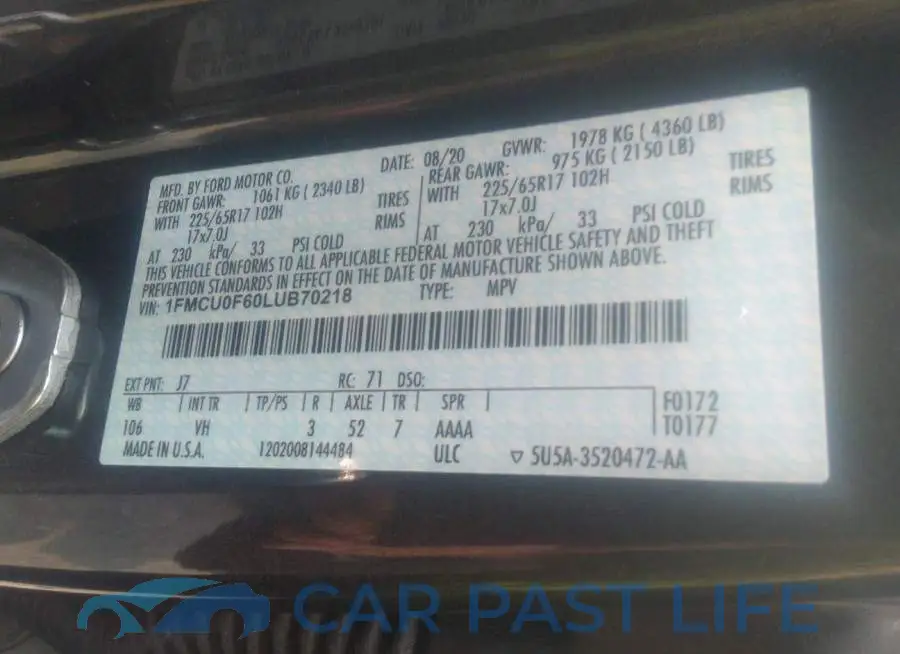 1FMCU0F60LUB70218# 9
