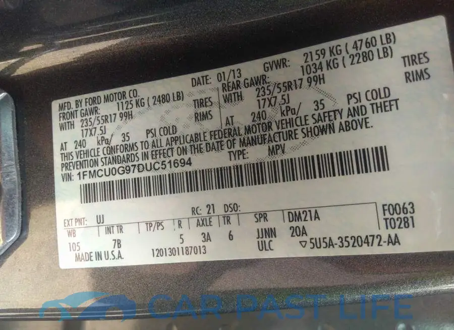 1FMCU0G97DUC51694# 9