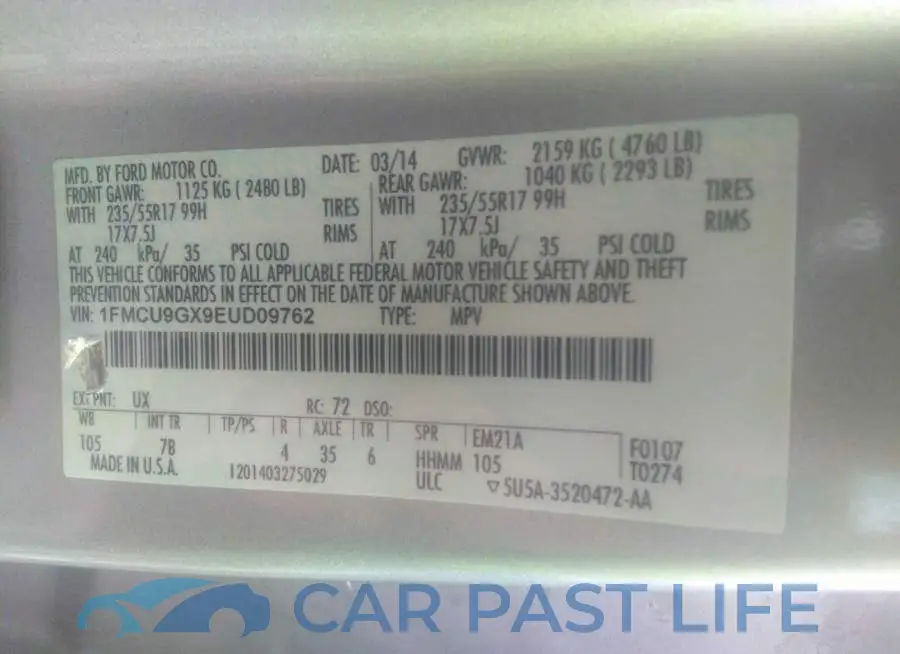 1FMCU9GX9EUD09762# 9