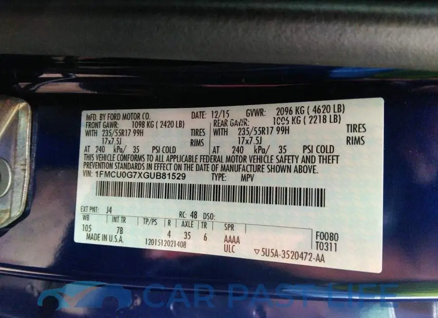 1FMCU0G7XGUB81529# 9