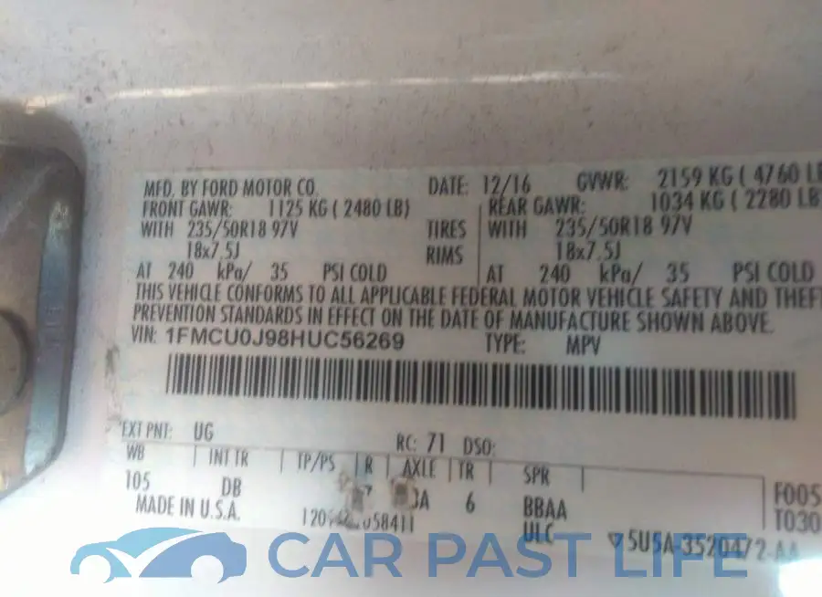 1FMCU0J98HUC56269# 9