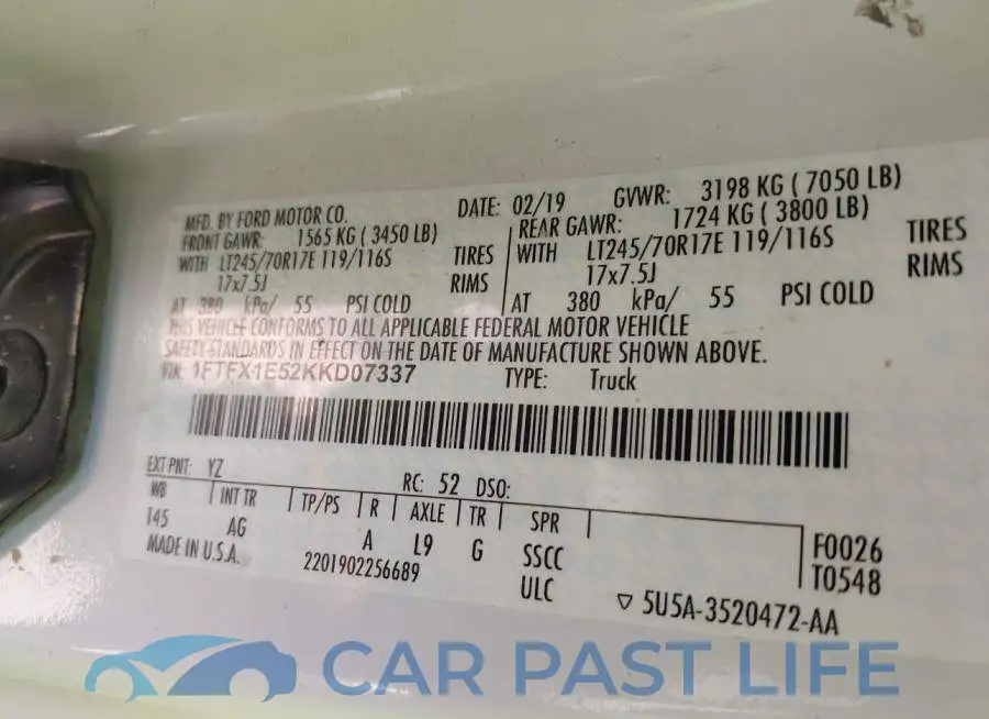 1FTFX1E52KKD07337# 9