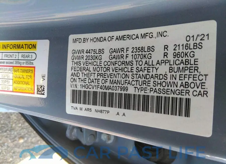 1HGCV1F40MA037999# 9
