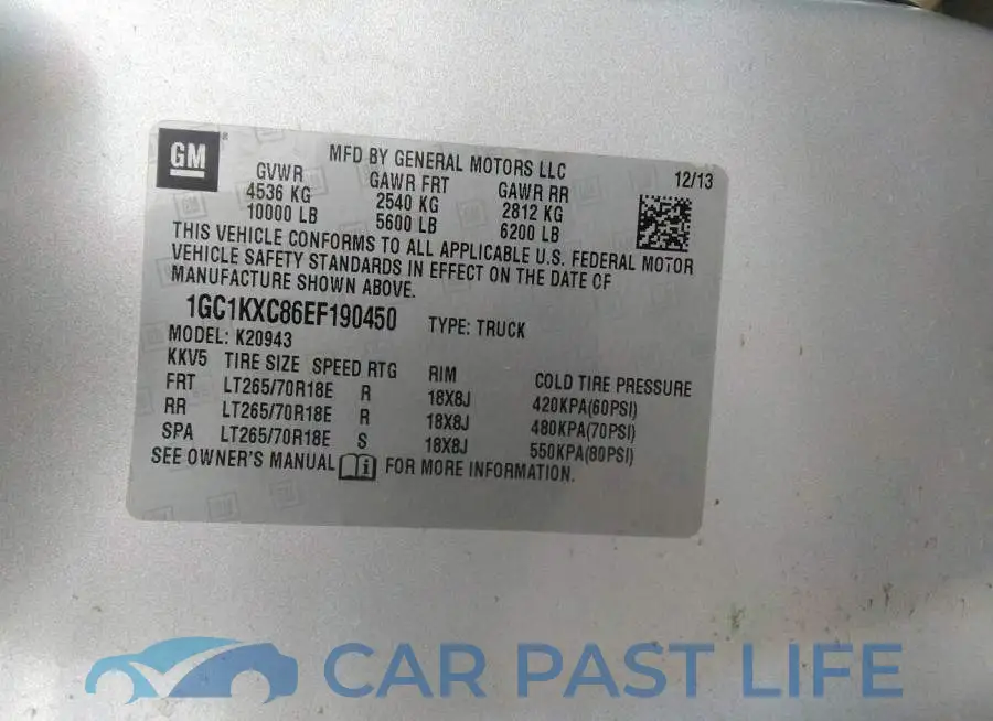 1GC1KXC86EF190450# 9