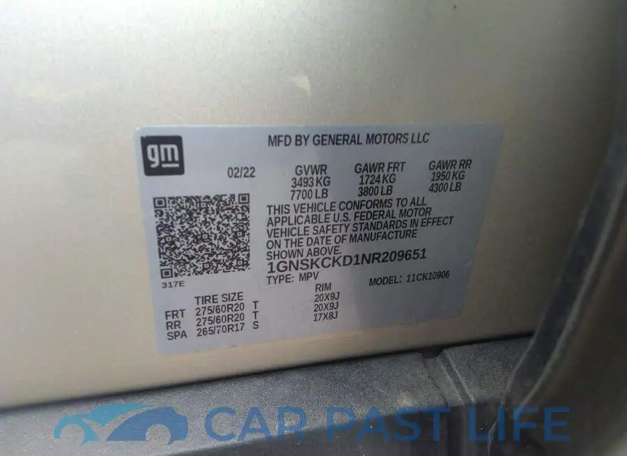 1GNSKCKD1NR209651# 9