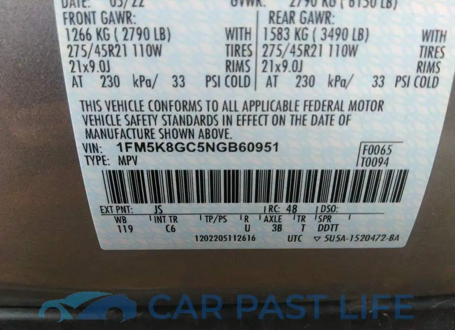 1FM5K8GC5NGB60951# 9