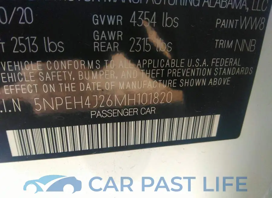 5NPEH4J26MH101820# 9
