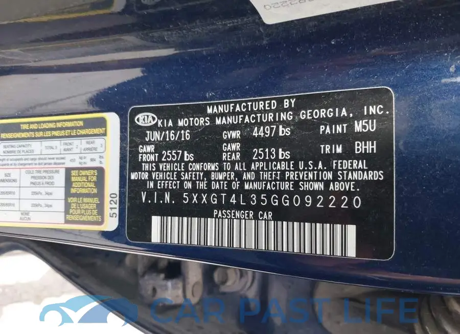 5XXGT4L35GG092220# 9