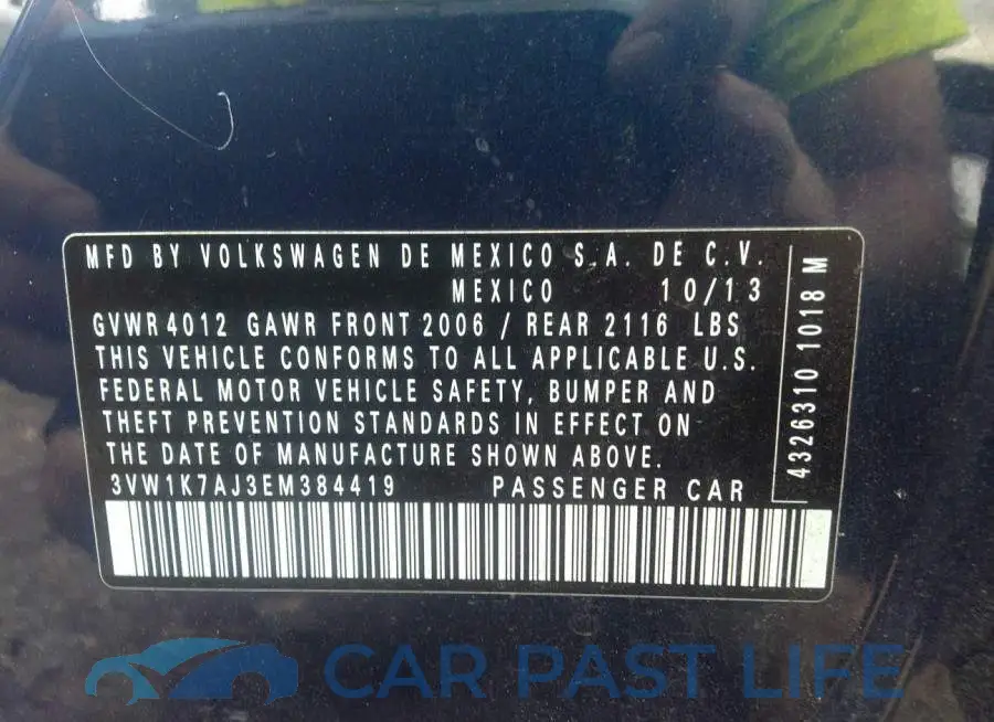 3VW1K7AJ3EM384419# 9