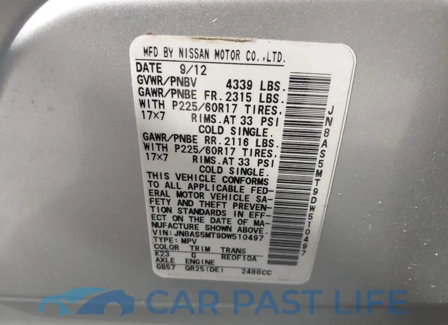 JN8AS5MT9DW510497# 9