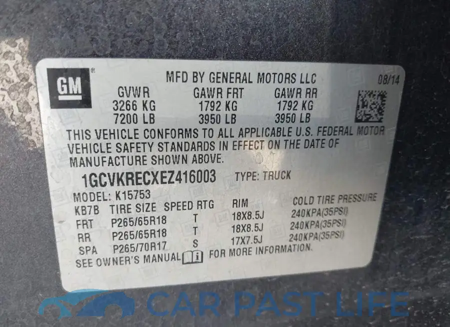 1GCVKRECXEZ416003# 9