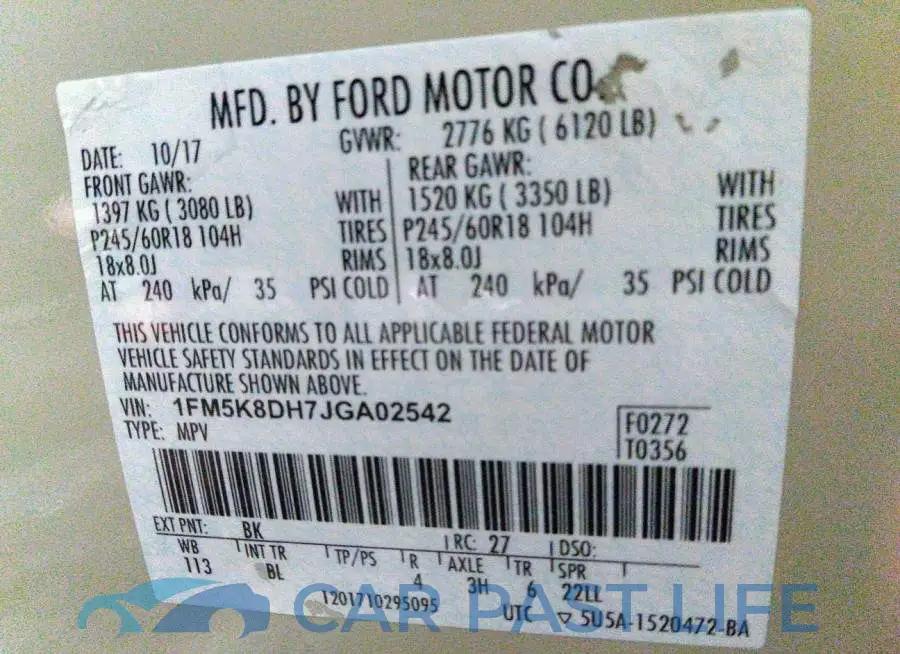 1FM5K8DH7JGA02542# 9