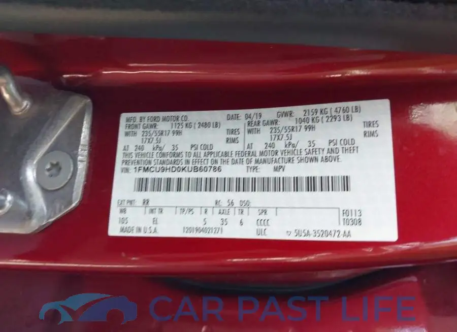 1FMCU9HD0KUB60786# 9