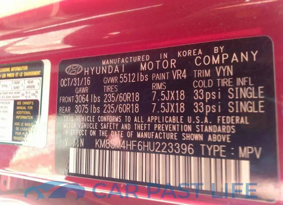 KM8SM4HF6HU223396# 9