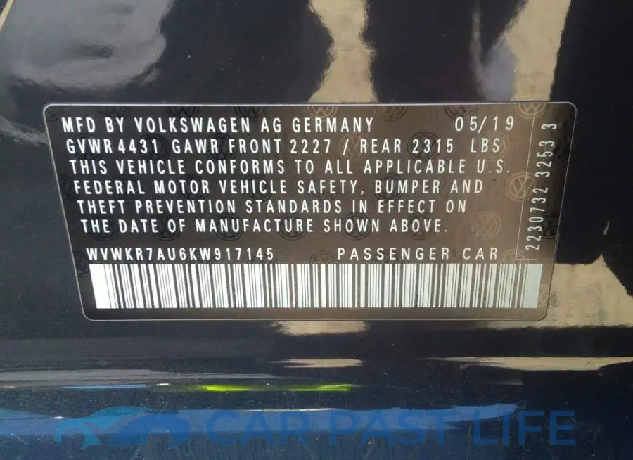 WVWKR7AU6KW917145# 9