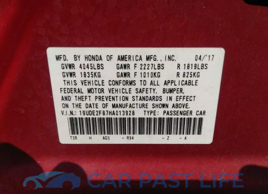 19UDE2F87HA013928# 9