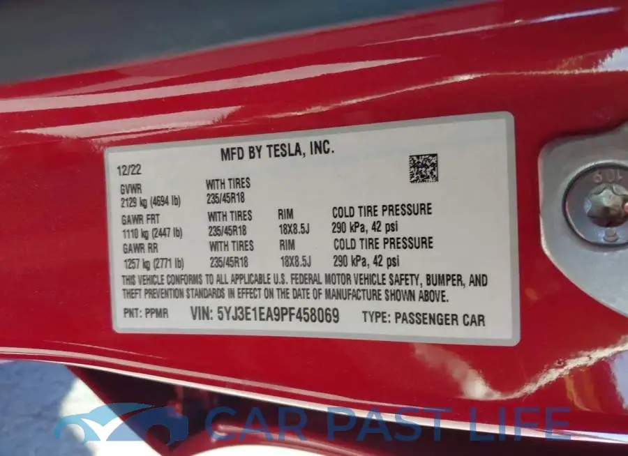 5YJ3E1EA9PF458069# 9