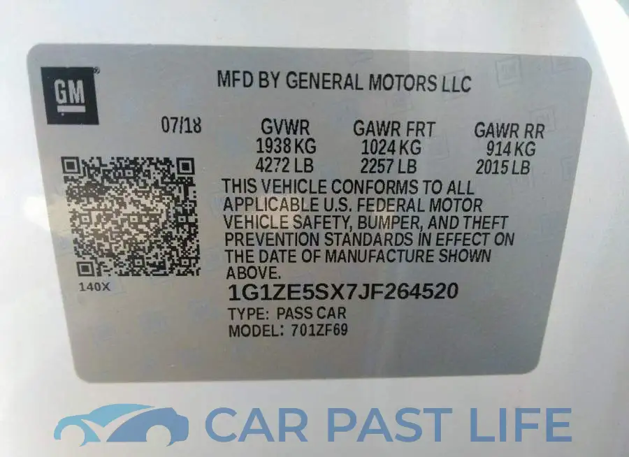 1G1ZE5SX7JF264520# 9